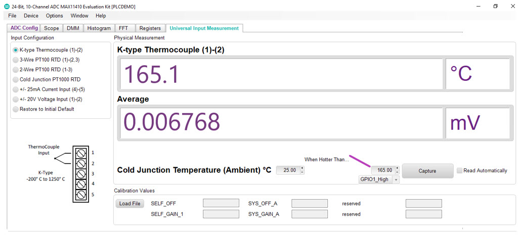 Figure 3. Oven temperature measurement using the MAX11410 ADC thermocouple feature.