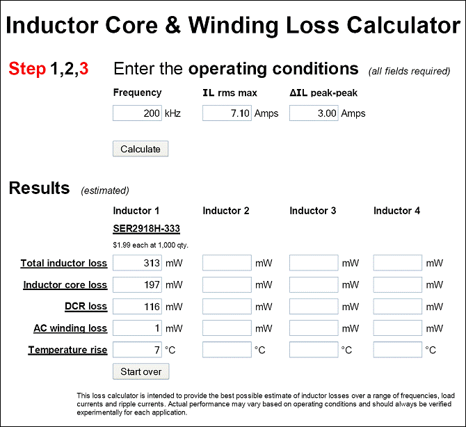 Figure 15. Predicted inductor temperature rise. The calculator is available from Coilcraft® design support tools