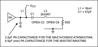 Figure 4. Simple tank-circuit matching network for the MAX7044EVKIT at 868MHz.