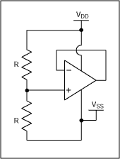 Figure 1. A properly terminated uncommitted op amp. The input common-mode range is satisfied and the output is within the output voltage swing range.