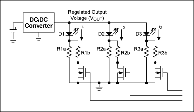 図10. MOSFETを用いた調光(R1a～R3aに並列な抵抗器R1b～R3bを切り替える)