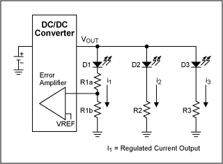 図11. 図3の方法Cの回路での電流マッチングは、R1Aを増やすことによって改善されます。R1Bは、選択した電流について一定でなければなりません。R2とR3は、R1A + R1Bに設定します。