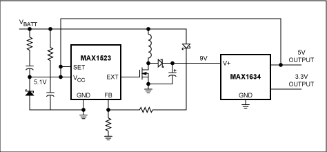 Figure 5. Cold-cranking conditions can be met by adding a low-input-voltage-enabled boost stage ahead of the main buck converter.