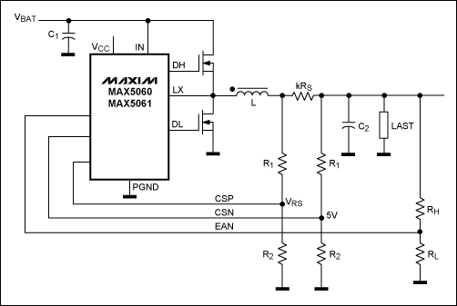 図9. 抵抗ブリッジを使用する電流検出法。