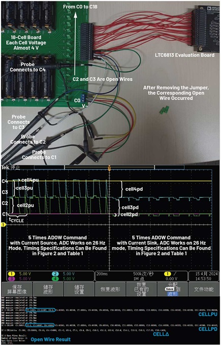 Figure 7. The experimental results of open wire detection and waveform testing (Experiment 3).