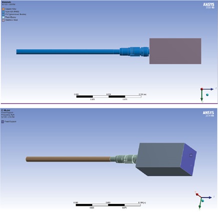 Figure 27. Cable and sensor model with material properties and 0.15 m cable length.