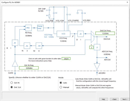 Figure 6. The PLL configured for the AD9081.