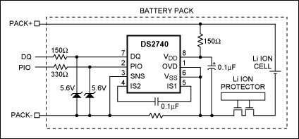 Figure 2. DS2740 installed in battery pack.