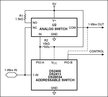 Figure 7. Partial DS2409 emulation circuit . U1 could be a DS2406, DS2413 or DS28E04.