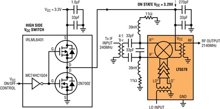 Upconverting mixer with high side VCC switch