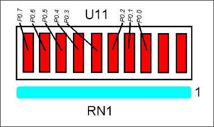 図8. LEDをMAXQ2000のレジスタビットに割り当て