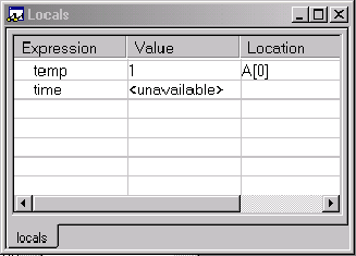 図10. IAR Embedded Workbenchのローカル変数ウィンドウ