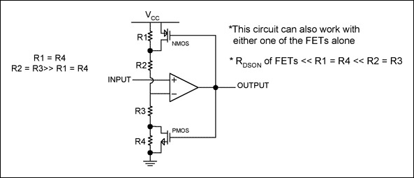 図7. 外付けのMOSFETと抵抗を用いたヒステリシスの追加