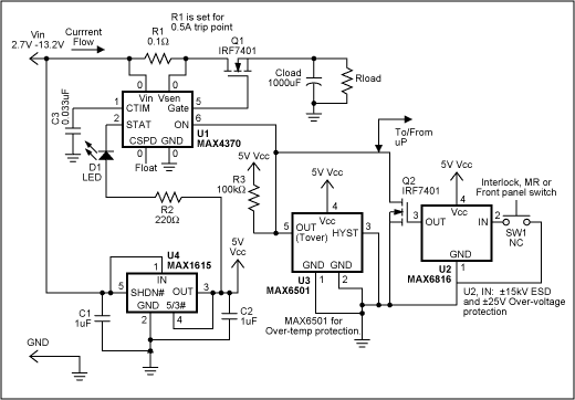 Figure 1. This circuit provides general over-current and over-temperature protection