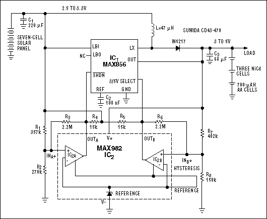 Figure 4. This circuit enables a seven-cell solar panel to charge a three-cell NiCd battery.