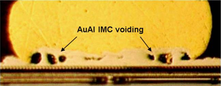 Figure 5. Au Ball Bond on Al Pad, Post 500 Hours at 195°C.