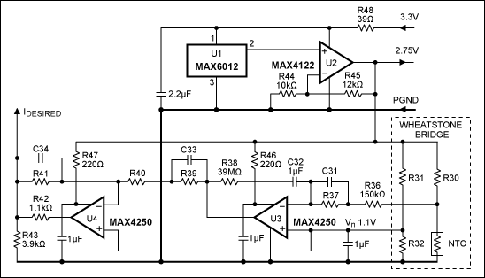 Figure 5. Wheatstone bridge compensation and amplification.