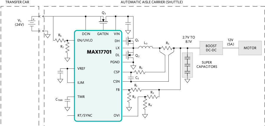 Figure 4. Transfer car and aisle carrier power system diagram calculated parameters.