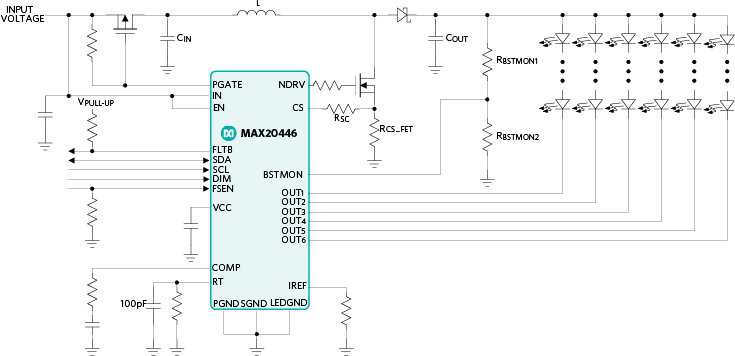 Typical MAX20446 operating circuit.