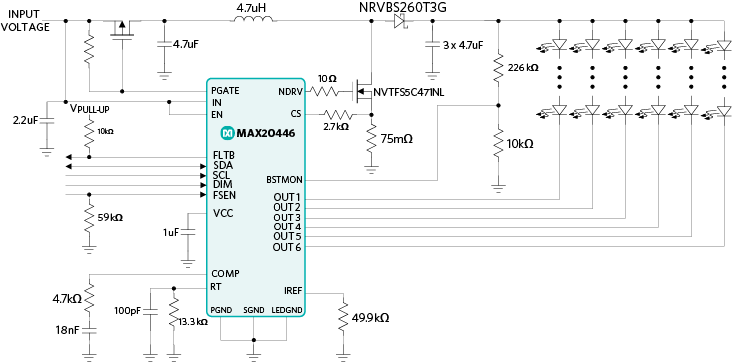 Typical MAX20446 operating circuit based on example calculations