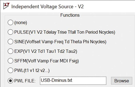 Figure 9. A PWL option for the voltage source.