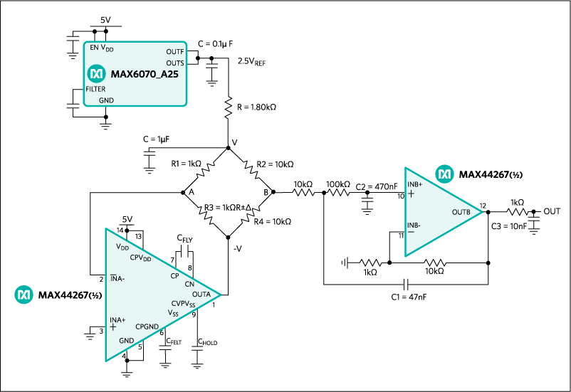 Because the MAX44267 op amp operates from a single supply.