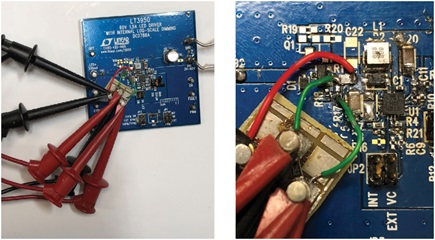 Noise injection and measurement points on the LT3950 LED driver