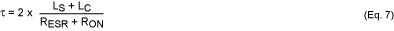 Equation 7. Gives the decay constant for a classic RLC series circuit, as related to a buck converter.