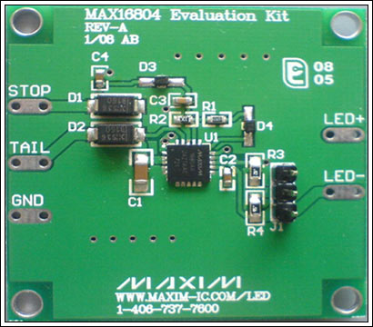 Figure 2. Photo of the MAX16804 evaluation board (schematic shown in Figure 1).