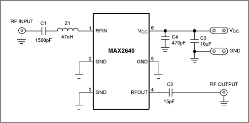 図1. 欧州ISM帯域用のMAX2640 EVキットの回路図