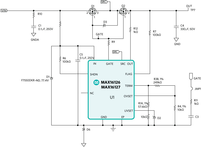 図5. MAX16126/MAX16127による保護の範囲を拡大する方法