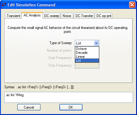 ［Edit Simulation Command］ダイアログで375個のAC解析コマンドを編集可能