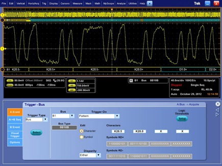 Serial decode of a JESD204B data lane at 6 Gbps showing the beginning of the ILAS