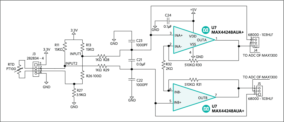 Figure 4.  RTD signal conditioning/analog front end circuit.