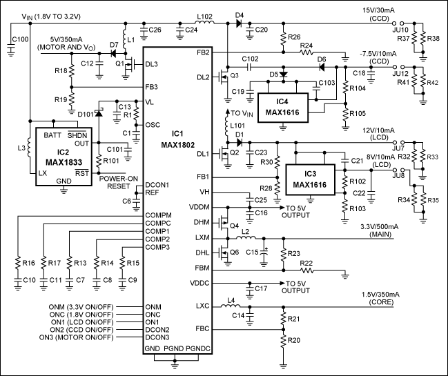 Figure 2. The MAX1802 application circuit for DSC (2AA cells as input).