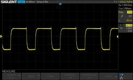 Figure 14. Oscilloscope screen capture of a typical MAX20343H HVLX waveform with 246 mA load.