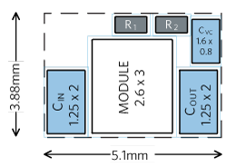 Figure 3. Typical solution net area of 16.6mm2 for a switching regulator module.