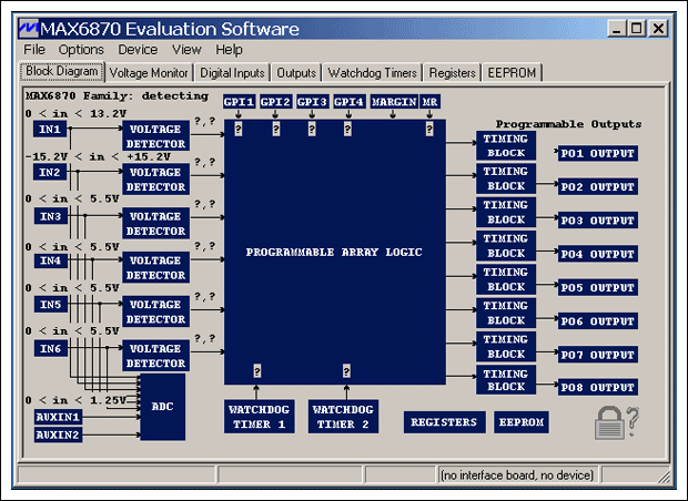 図5. MAX6870プログラミングソフトウェアのスクリーンショット