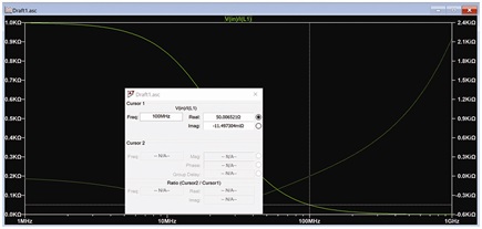 The final plot showing a near 50 + j0 match at 100 MHz