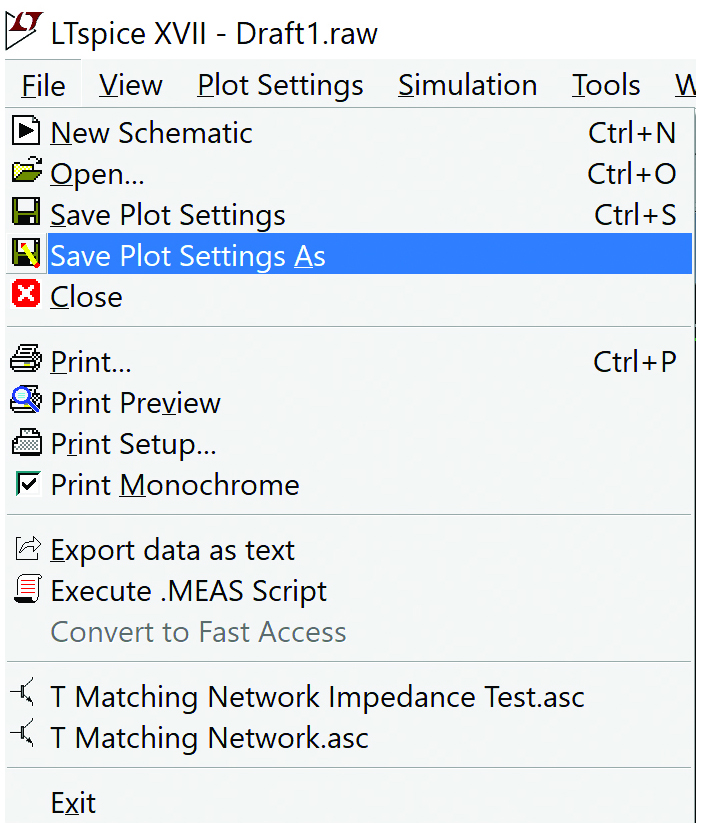 図8. 「Save Plot Settings As」の選択。これにより、y軸の設定とプロットした波形を保存することができます。