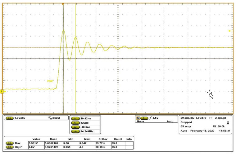 Figure 14. Voltage across the switch Q1 with 820pF.