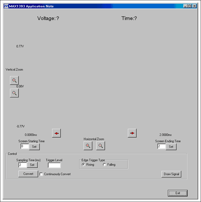 図3. MAX1393リファレンスデザインのWindowsプログラムの起動時