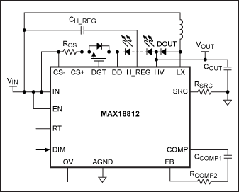 Figure 3. A buck-boost driver topology should be used in applications in which the input voltage varies above or below the total HB LED string voltage.