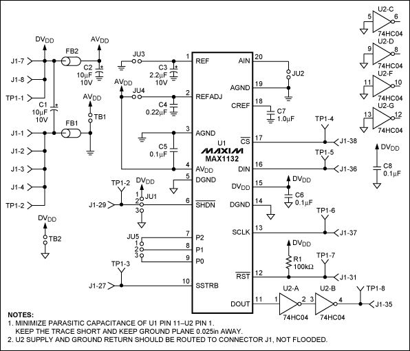 図1. MAX1132のEVキットの回路図