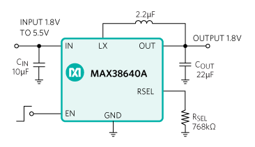 Simple application circuit of a high-performance buck converter.