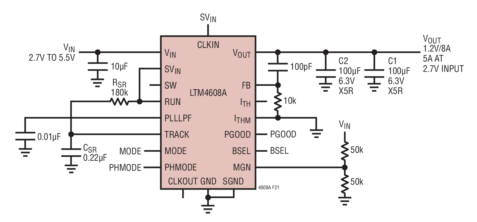 図5. LTM4608AでSSFMモードを使用する場合の回路例