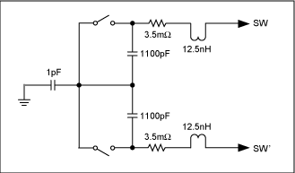 Figure 2. This is a power-switch circuit that is equivalent to the Figure 1 circuit but includes the main parasitic components.