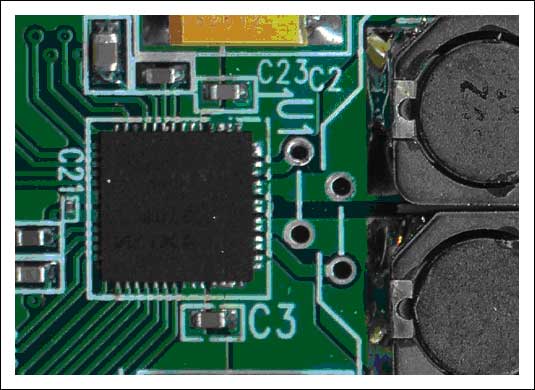 Figure 3. The wide traces to the right of the Class D amplifier help conduct heat.