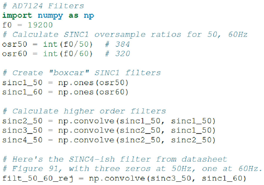 図13 AD7124-8の50Hz/60Hz sincフィルタのコード例。