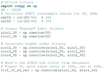 Figure 13. AD7124-8 code example for a 50 Hz/60 Hz sinc filter.